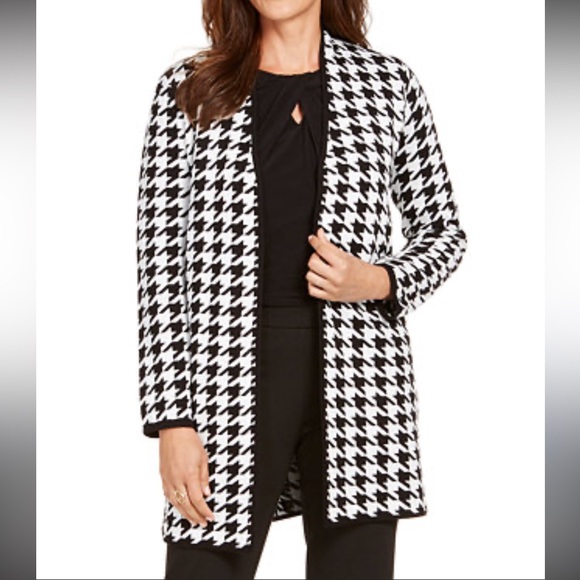 Kasper Sweaters - Kasper Black and White Houndstooth Open Front Topper Jacket/Cardigan XL NWT